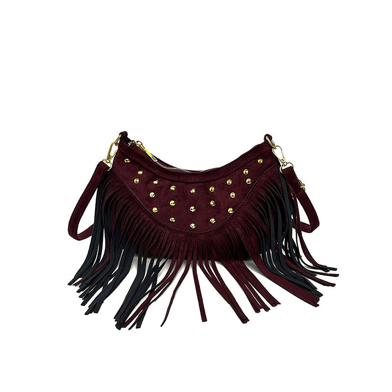 Retro Casual Tassel Large Capacity Rivet Shoulder Messenger Bag